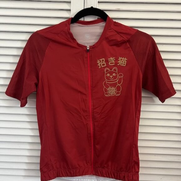 Ostroy Lucky Cat Short Sleeve Red Full Zip Women's Large Cycling Jersey - Picture 2 of 3